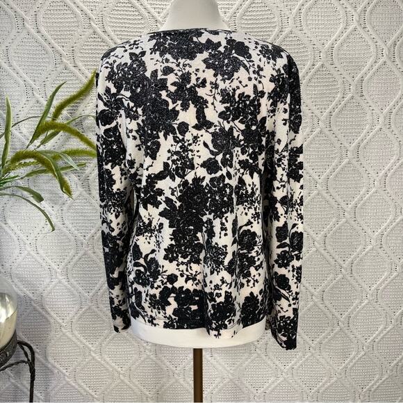 VTG WHITE STAG | Long Sleeve Velvet Blouse Glittery Floral Black and Cream XL - Picture 2 of 7